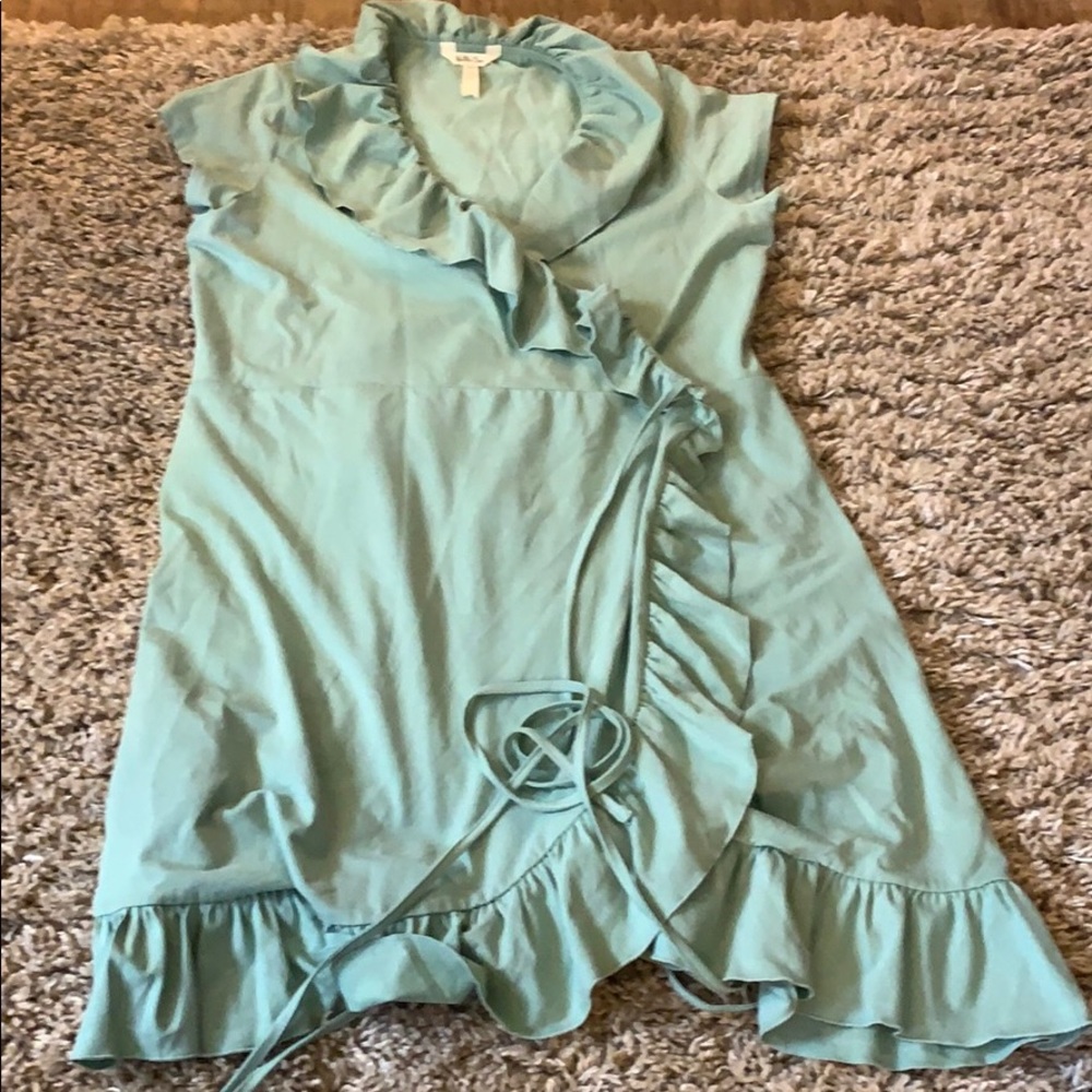 Green Wrap Dress with Ruffles